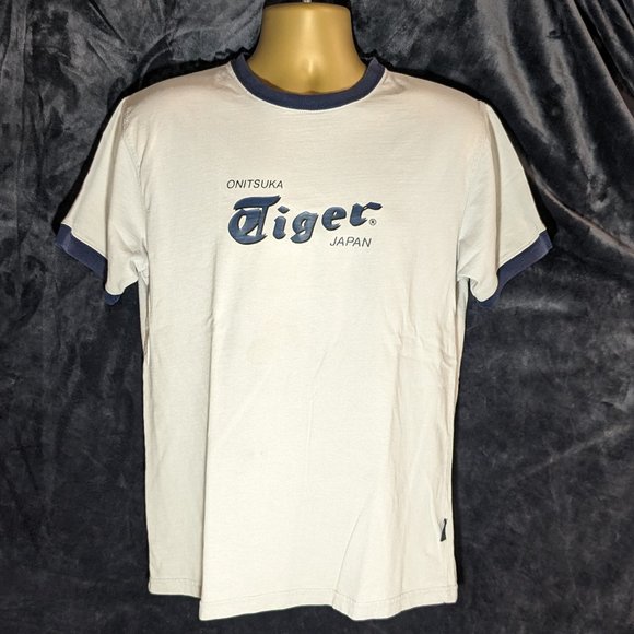 Onitsuka Tiger by Asics White and Blue Short Sleeve Tee - Picture 1 of 8
